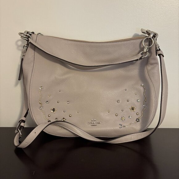 Coach Elle Hobo Taupe Gray Leather with Stardust Crystal Rivets - Picture 5 of 12